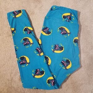 LuLaRoe Teal Leggings Cat Moon Cheshire Cat One Size Women's Lounge Pants